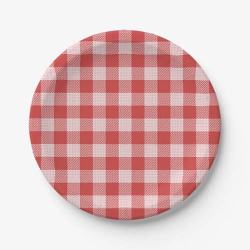 Pizza Party Red Gingham Plaid Paper Plate
