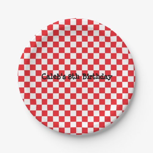 Pizza Party Red White Check Birthday Party Plates