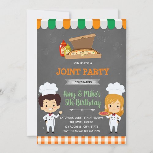 Pizza party sibling party invitation