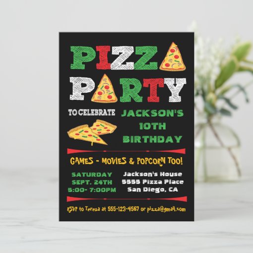 Pizza Party Slice Birthday Party Invitation | Zazzle