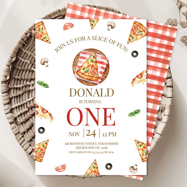 Pizza Party Slice Of Fun 1st Birthday Invitation (Pizza 1st Birthday Invitation Template Printable, Instant Download, Pizza First Birthday Invitation)