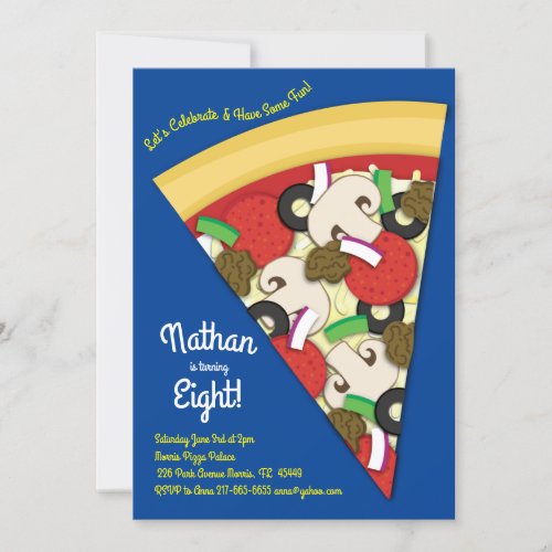 Pizza Party Supreme Combo Pizza Slice Invitation