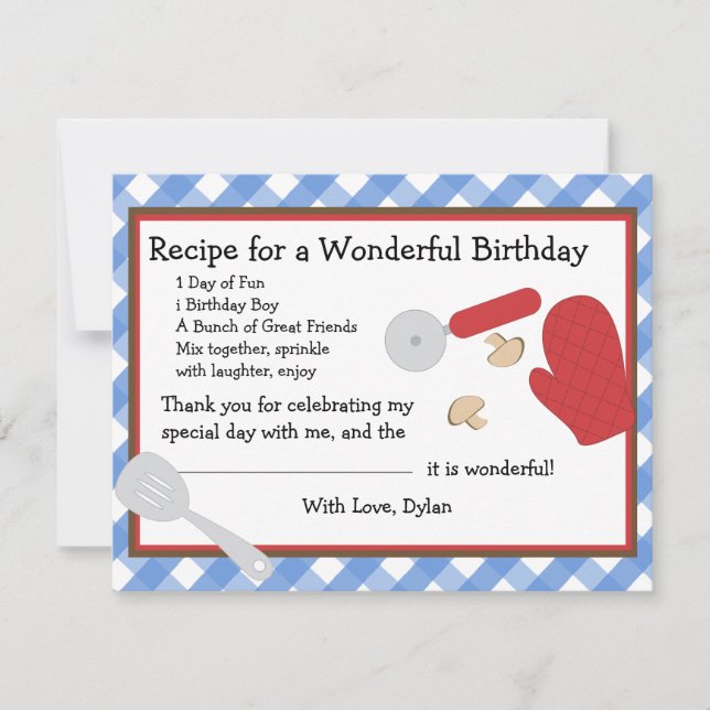 Pizza Party Thank You Note Card (Front)