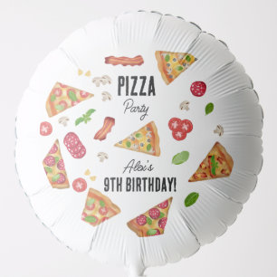 Pizza Party Theme Watercolor Kids Birthday Party Balloon