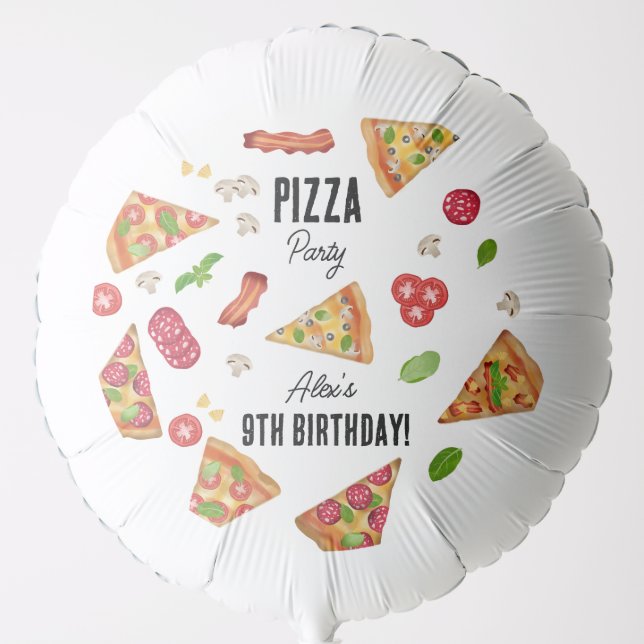 Pizza Party Theme Watercolor Kids Birthday Party Balloon (Front)