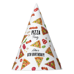 Pizza Party Theme Watercolor Kids Birthday Party Hat