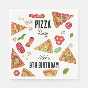 Pizza Party Theme Watercolor Kids Birthday Party Napkins