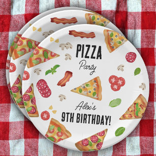 Pizza Party Theme Watercolor Kids Birthday Party Paper Plates