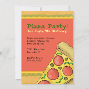 Pizza Party Themed Birthday Invitations