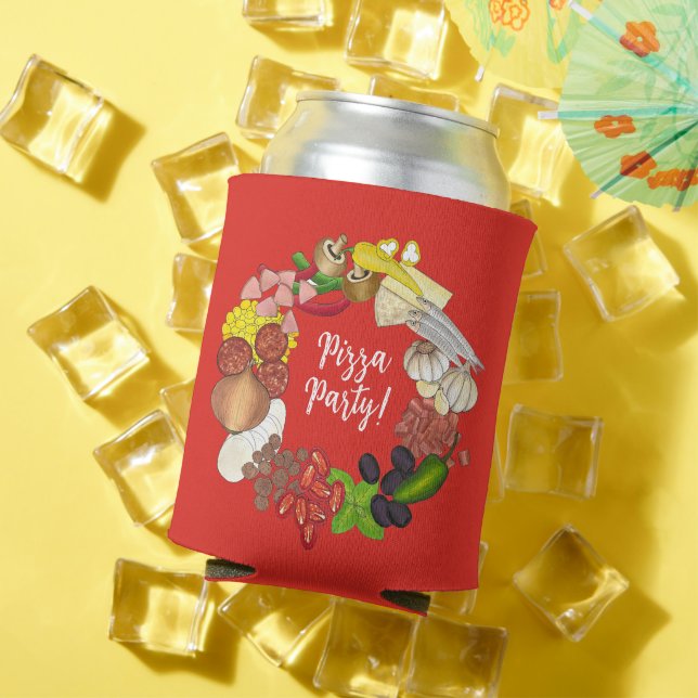 Pizza Party Toppings Italian Food Pizzeria Pie Can Cooler (In Situ Summer)