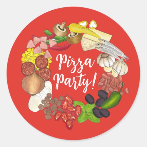 Pizza Party Toppings Italian Food Pizzeria Pie Classic Round Sticker