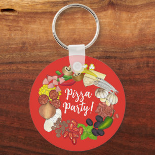 Pizza Party Toppings Italian Food Pizzeria Pie Keychain