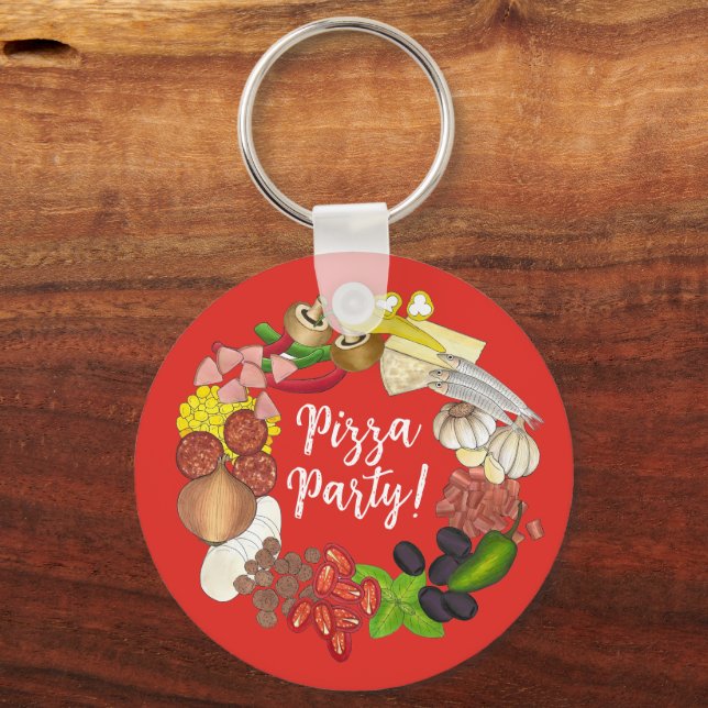 Pizza Party Toppings Italian Food Pizzeria Pie Keychain (Back)