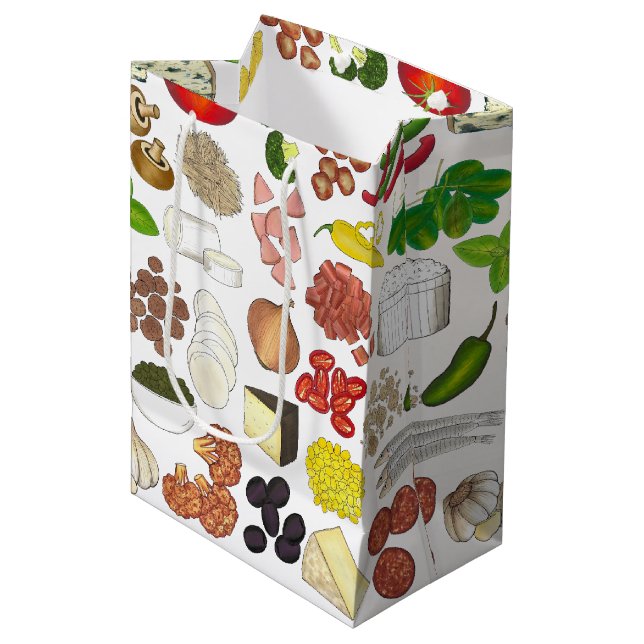 Pizza Party Toppings Italian Food Pizzeria Pie Medium Gift Bag (Front Angled)