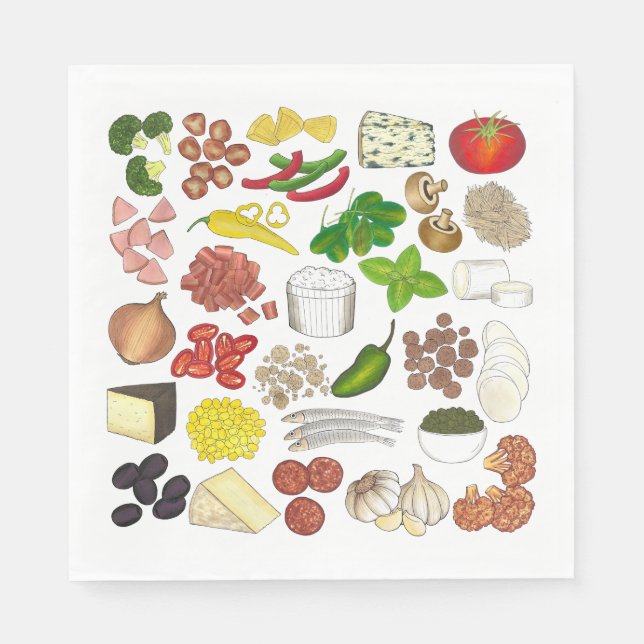 Pizza Party Toppings Italian Food Pizzeria Pie Napkins (Front)
