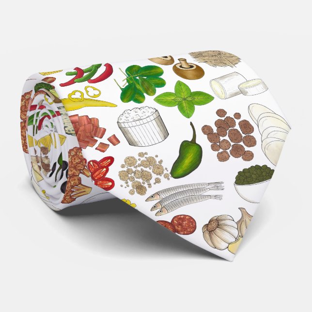 Pizza Party Toppings Italian Food Pizzeria Pie Neck Tie (Rolled)