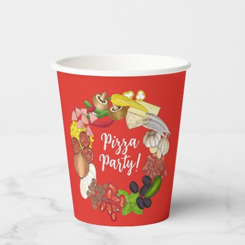 Pizza Party Toppings Italian Food Pizzeria Pie Paper Cups