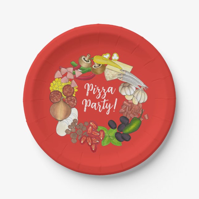 Pizza Party Toppings Italian Food Pizzeria Pie Paper Plates (Front)