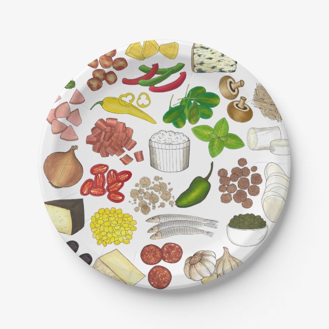 Pizza Party Toppings Italian Food Pizzeria Pie Paper Plates (Front)