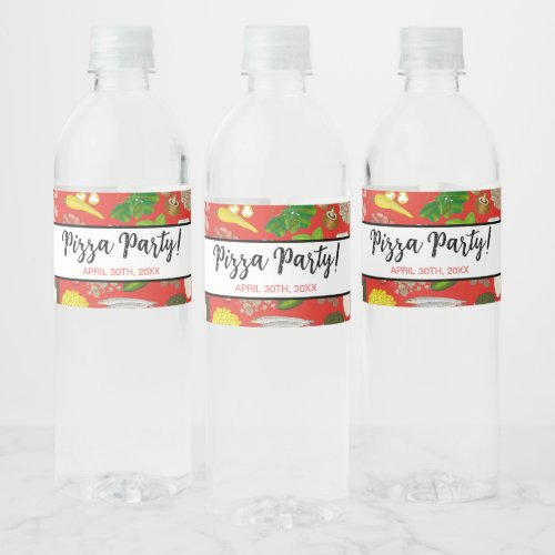 Pizza Party Toppings Italian Food Pizzeria Pie Water Bottle Label