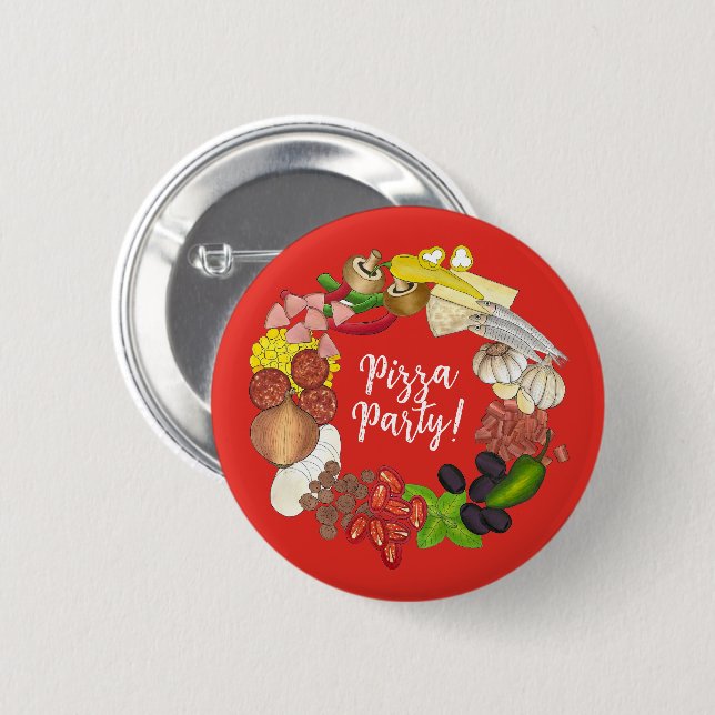 Pizza Party Toppings Make Your Own Birthday Decor Button (Front & Back)