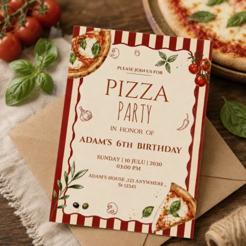 Pizza Party Vintage Birthday Invitation