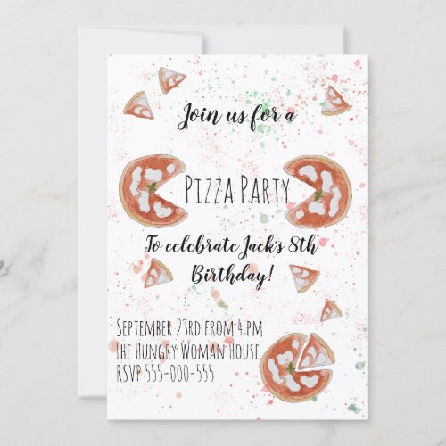 Pizza Party Watercolour Invitation