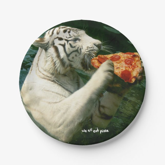 pizza party - white tigers eat pizza paper plates (Front)