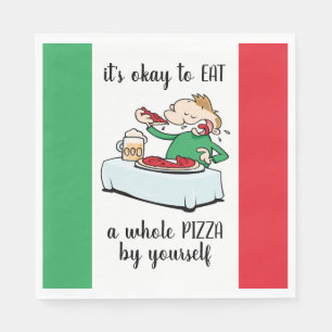 Pizza Party With Cartoon, Text And Italian Colors Napkins