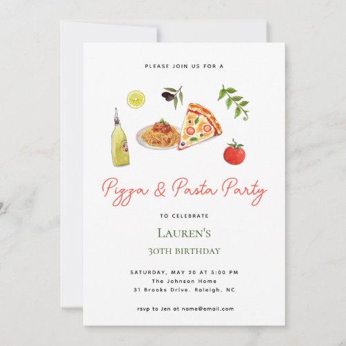 Pizza  Pasta Party Birthday invitation