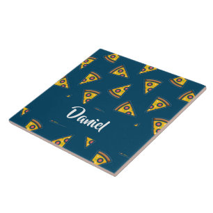 Pizza pattern on blue ceramic tile