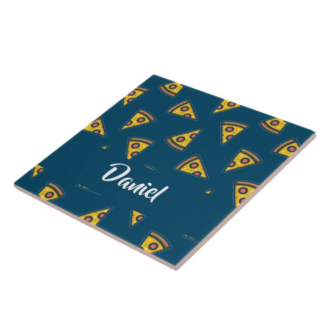 Pizza pattern on blue ceramic tile (Side)