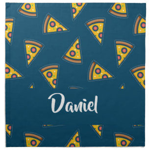 Pizza pattern on blue cloth napkin