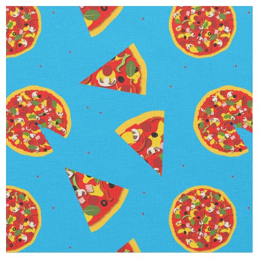 Pizza Pattern on Blue Fabric
