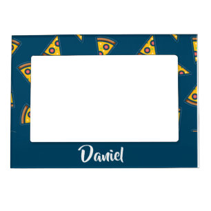 Pizza pattern on blue magnetic frame