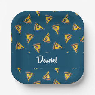 Pizza pattern on blue paper plates