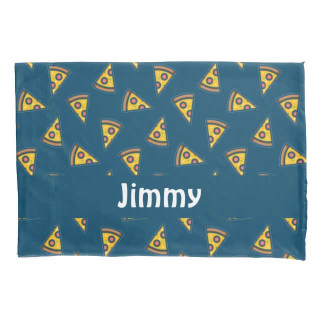 Pizza pattern on blue pillow case (Front)