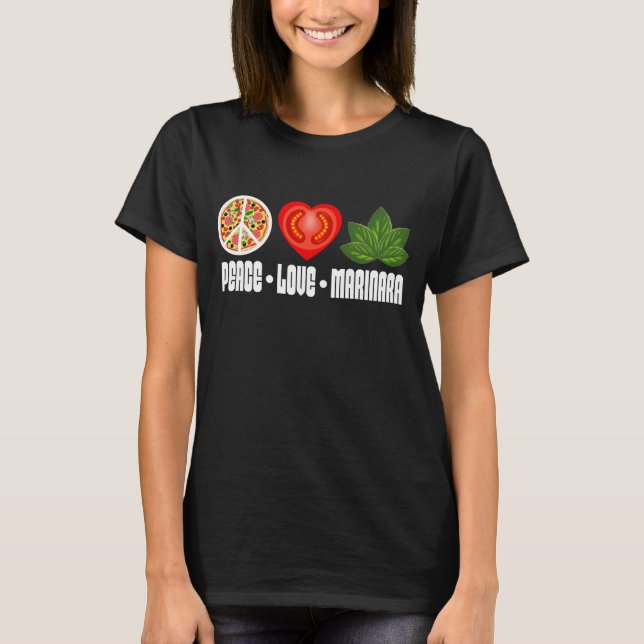 Pizza Peace Sign Tomato Heart and Basil Leaves T-Shirt (Front)