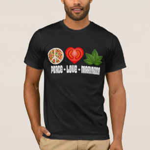 Pizza Peace Sign Tomato Heart and Basil Leaves T-Shirt