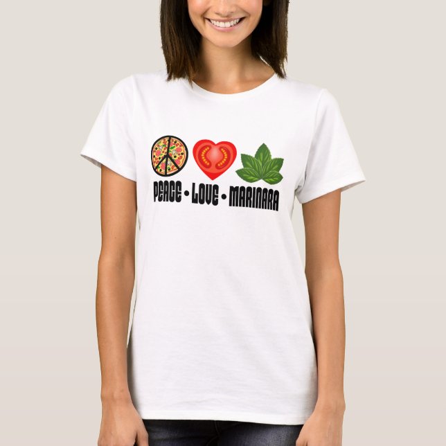 Pizza Peace Sign Tomato Heart and Basil Leaves T-Shirt (Front)