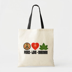 Pizza Peace Sign Tomato Heart and Basil Leaves Tote Bag