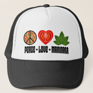 Pizza Peace Sign Tomato Heart and Basil Leaves Trucker Hat