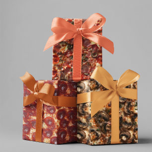 Pizza Pepperoni Mushroom Meat Close ups Wrapping Paper Sheets