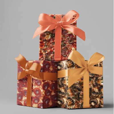 Pizza Pepperoni Mushroom Meat Close ups Wrapping Paper Sheets
