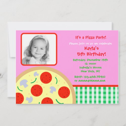 Pizza Photo Birthday Party Invitations