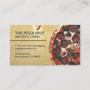 Pizza Pie on Wood Table Business Card