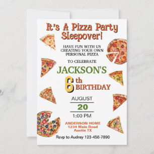 Pizza Pie Slice Sleepover Any Age Birthday Party I Invitation