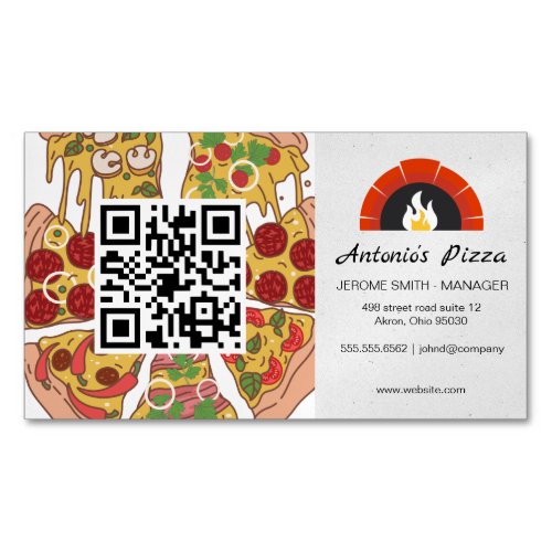 Pizza Pie Slices  Brick Oven  QR Code Business Card Magnet