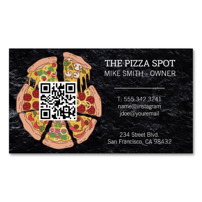 Pizza Pie Slices | QR Code Business Card Magnet (Front)