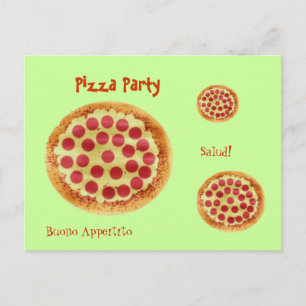pizza, pizza, pizza, Pizza Party, Salud!, Buono... Invitation Postcard